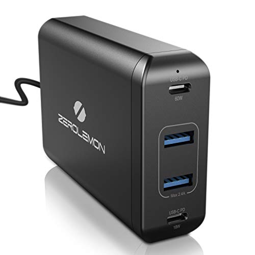 Product Cover ZeroLemon 4-Ports USB C Charger with 60W and 18W PD Power Delivery, Compatible with MacBook Pro, Nintendo Switch, iPhone, iPad Pro, USB-C Laptops and More