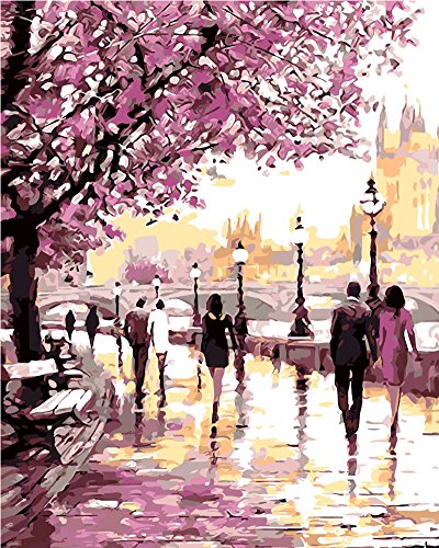Product Cover Morgofun DIY Painting Paint by Numbers Cherry Blossoms Park Drawing with Brushes Paint for Adults Beginner Level 40x50cm