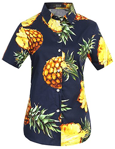 Product Cover SSLR Women's Printed Button Down Short Sleeve Cotton Hawaiian Shirts