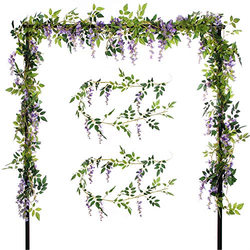 Product Cover Felice Arts 2 Pcs Artificial Flowers 6.6ft/Piece Silk Wisteria Ivy Vine Green Leaf Hanging Vine Garland for Wedding Party Home Garden Wall Decoration (Purple)