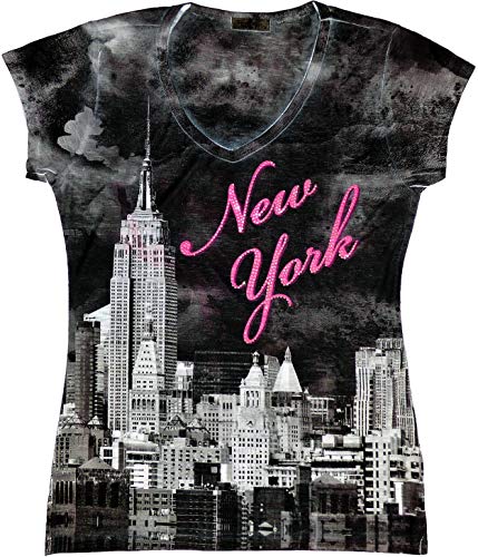 Product Cover Sweet Gisele New York NYC T-Shirt | Colorful and Vivid Printing | Decorated with Rhinestones | (TBO-94, M)