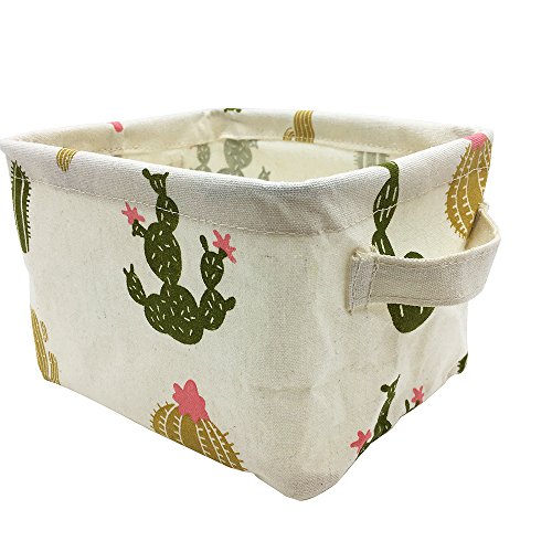 Product Cover Mziart Cute Small Storage Basket with Handle, Foldable Cotton Fabric Storage Organizer Box for Nursery Kids Babies Room Shelves & Desks (Multi-Colored Cactus)