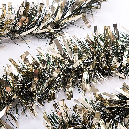 Product Cover iPEGTOP 3Pcs x 6.6ft Christmas Tinsel Garland, Classic Thick Shiny Sparkly Christmas Tree Ornaments Party Ceiling Hanging Decorations, 3.5 inch Wide Ink White Filaments - Gold