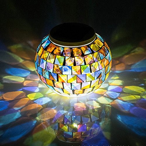 Product Cover Color Changing Solar Powered Glass Ball Garden Lights, Aukora Solar Table Lights Waterproof Solar Led Night Light for Patio Garden Halloween Christmas Outdoor Decoration, Ideal Gift(Mosaic Glass)