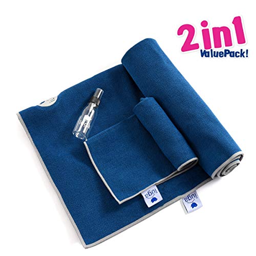 Product Cover IUGA Non Slip Yoga Towel, Extra Thick Hot Yoga Towel + Hand Towel 2in1 Set, Corner Pockets Design to Prevent Bunching, 100% Microfiber - Non Slip, Super Absorbent and Quick Dry