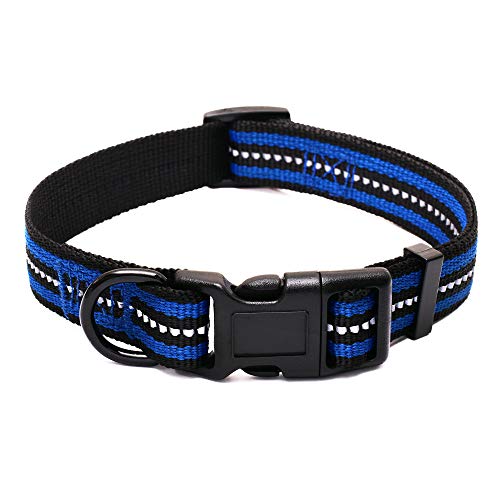 Product Cover Mile High Life Night Reflective Double Bands Nylon Dog Collar (Blue, Small Neck 11