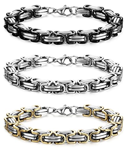 Product Cover FIBO STEEL 2 Pcs 8MM Stainless Steel Chain Link Bracelets for Men Byzantine Bracelets,8.0-9.1 inches