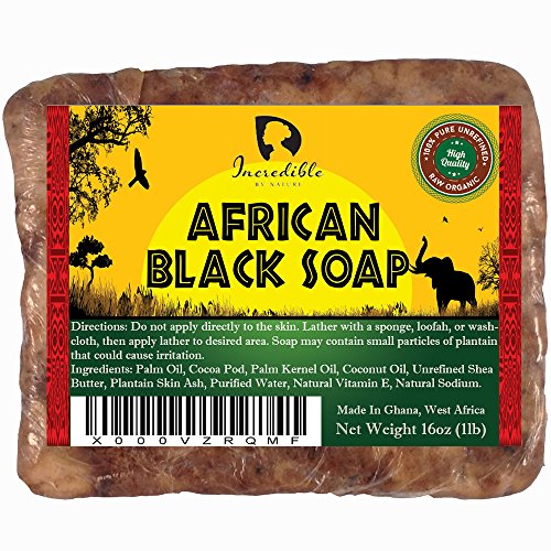 Product Cover African Black Soap | Bulk 1lb Raw Organic Soap for Skin Conditions Such as Acne, Dry Skin, Rashes, Burns, Scar Removal, Face & Body Wash | Beauty Bar From Ghana West Africa | Incredible By Nature
