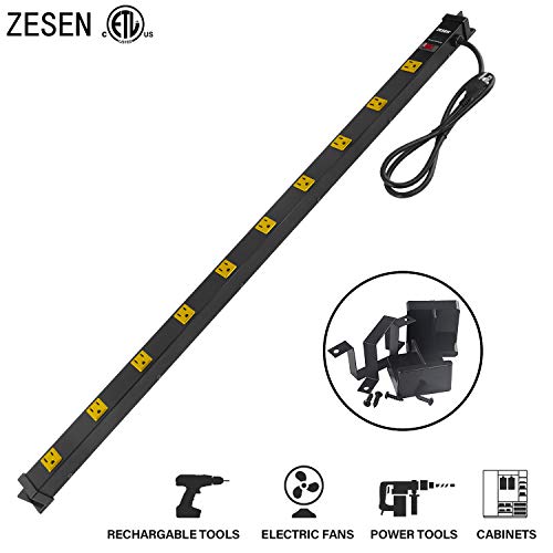 Product Cover ZESEN 10 Outlet Heavy Duty Workshop Metal Power Strip Surge Protector with 4ft Heavy Duty Cord, ETL Certified, Black
