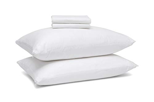 Product Cover Mastertex Zippered Pillow Protectors 100% Cotton, Breathable & Quiet (4 Pack) White Pillow Covers Protects from Dirt, Dust Mites & Allergens (King - Set of 4-20x36)