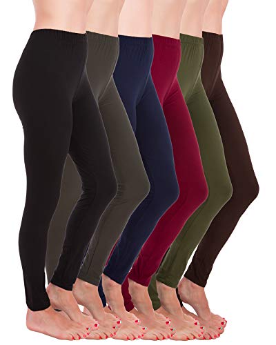 Product Cover Homma Premium Ultra Soft High Rise Waist Full Length Regular and Plus Size Variety Pack Leggings (XL/2XL, Black,Charcoal,Navy,Burgundy,Olive,Brown)