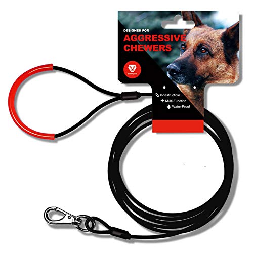 Product Cover WATFOON Metal Dog Leash for Heavy Duty Dogs,Strong Chew Resistant Braided Steel Cable Designed for Aggressive Chewers 2.6/3.3/4.0/4.3/5.0/5.3/6.0ft (6.0ft, Black Red)