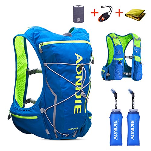 Product Cover TRIWONDER Hydration Pack Backpack 10L Deluxe Running Race Hydration Vest Outdoors Mochilas for Marathon Running Cycling Hiking (Blue&Green - with 2 Soft Water Bottles (350ml), M-L)