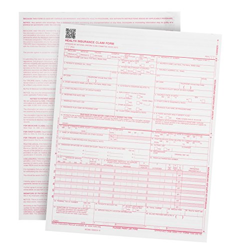 Product Cover 500 CMS-1500 Claim Forms - Current HCFA 02/2012 New Version - Forms Will Line Up with Billing Software and Laser Compatible - 500 Sheets - 8.5 x 11