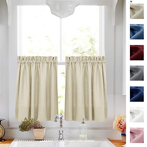 Product Cover Tier Curtains Semi Sheer Short Curtains Kitchen Casual Weave Cafe Curtains Half Window Treatments 2 Panels 24