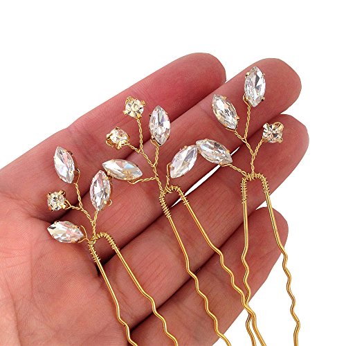Product Cover FXmimior Bridal Crystal Hair Pins Wedding Evening Party Hair Accessories Pack of 3 (gold)