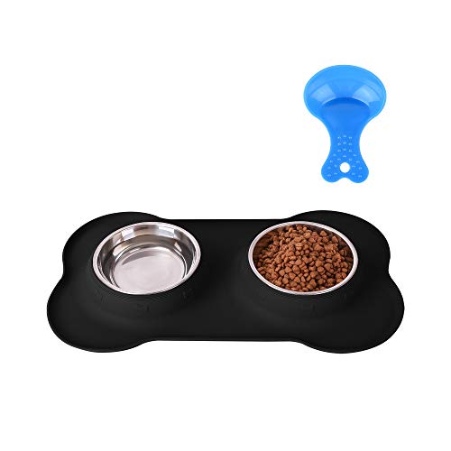 Product Cover Hubulk Pet Dog Bowls 2 Stainless Steel Dog Bowl with No Spill Non-Skid Silicone Mat + Pet Food Scoop Water and Food Feeder Bowls for Feeding Small Medium Large Dogs Cats Puppies (M, Black)