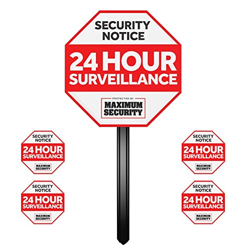 Product Cover Security Sign w/Stake & 4 Window Decal Alarm Sign (UV Fade Proof/Coated)