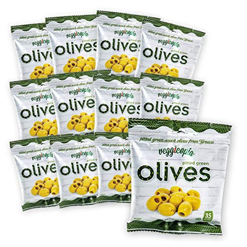 Product Cover Veggicopia Olives, Tasty Green Pitted Olives - Keto - 1.05 Ounce Snack Bags (Pack of 12)