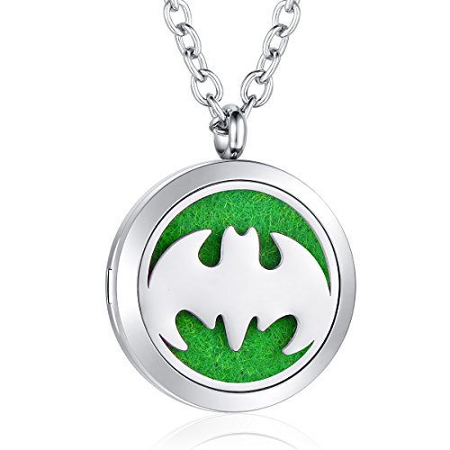 Product Cover AZORA Aromatherapy Essential Oil Diffuser Necklace Stainless Steel Locket Pendant Jewelry for Women Girls Boys (Batman Oils Necklace for boy)