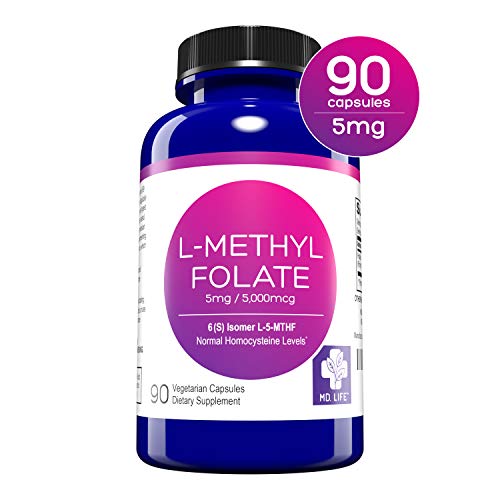 Product Cover MD. Life L-Methylfolate 5mg - Active Folate 5-MTHF, Professional Strength Methyl Folate - Immune Support, Essential Amino Acids- Vegan Gluten-Free - 90 Capsules