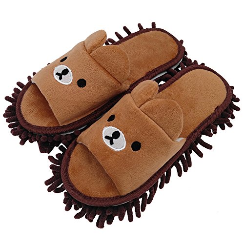 Product Cover Selric Bear Image Super Chenille Microfiber Washable Mop Slippers Shoes for Women, Floor Dust Dirt Hair Cleaner, Multi-sizes Multi-Colors Available 8 2/3 Inches Size:4-5
