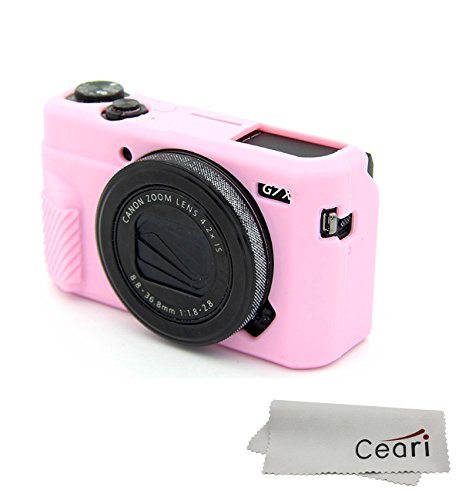 Product Cover CEARI Silicone Case Rubber Camera Protective Cover Skin for Canon PowerShot G7X Mark II Digital Camera + Microfiber Cloth - Pink