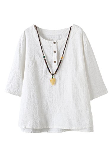Product Cover Minibee Women's 3/4 Sleeve Cotton Linen Jacquard Blouses Top T-Shirt