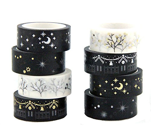 Product Cover Yalulu 8 Rolls Washi Masking Tape Sticker with Moon Stars Designs for Scrapbooking DIY Gift Wrapping Office Party Supplies
