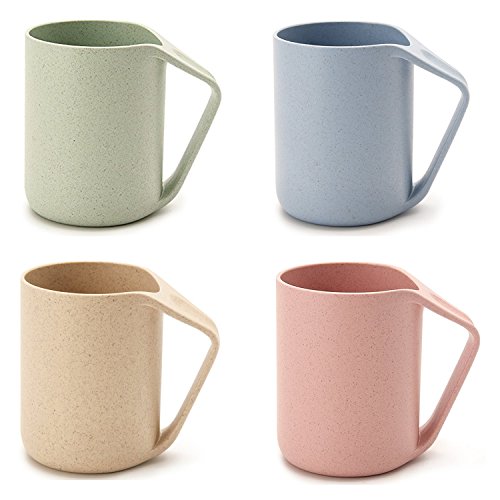 Product Cover eoocvt 4pcs Eco Friendly Healthy Wheat Straw Biodegradable Plastic Cup Mug for Water, Coffee, Milk, Juice, Tea (1pc, fl.13.5oz) (4 Cups)