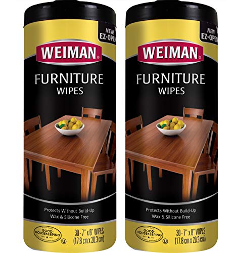Product Cover Weiman Wood Cleaner and Polish Wipes - 2 Pack - Non-Toxic for Furniture to Beautify and Protect, No Build-Up, Contains Ultra Violet Protection, Pleasant Scent, Surface Safe - 30 Count