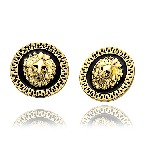 Product Cover Rose Gold Platinum Plated Black Earrings Stud Push Back Lion 1