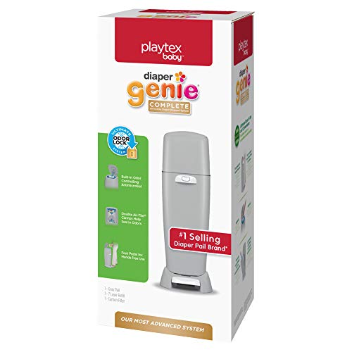 Product Cover Playtex Diaper Genie Complete Diaper Pail, Fully Assembled, with Odor Lock Technology, Includes 1 Pail and 1 Refill, Grey