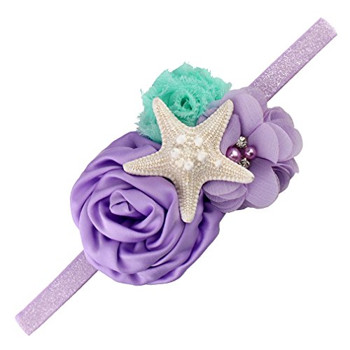 Product Cover YanJie Aqua Lavender Glitter Starfish Mermaid Headband for Baby Birthday Gift Outfit(M, Lavender)