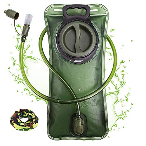 Product Cover Hydration Bladder 2 Liter Leak Proof Water Reservoir, Military Water Storage Bladder Bag, BPA Free Hydration Pack Replacement, for Hiking Biking Climbing Cycling Running, Large Opening, Green