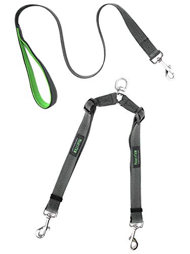 Product Cover Mighty Paw Double Dog Leash - Our Two Dog Lead is Adjustable and Tangle Free. Customize The Length of Each Lead for Convenient Leash Walking. Works for Both Small and Large Dogs.