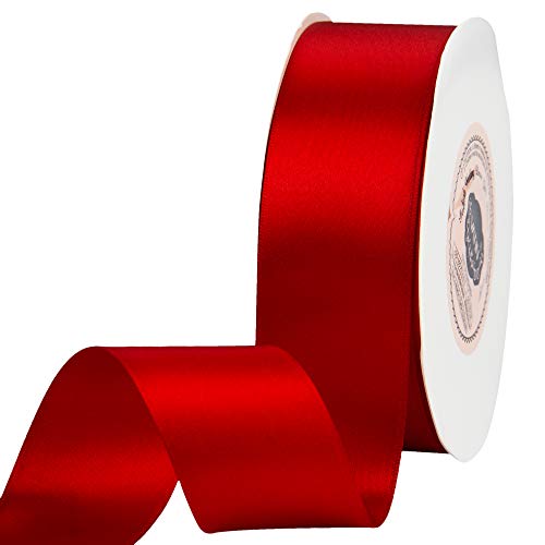Product Cover VATIN 1-1/2 inch Wide Double Face Solid Satin Ribbon Roll - 50-Yards (Red)