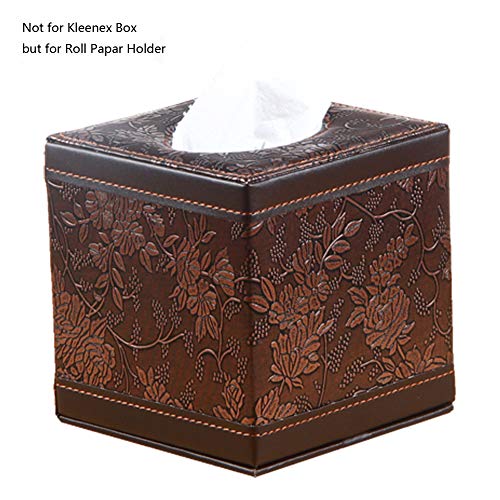 Product Cover PU Leather Square Cube Tissue Box Cover Roll paper Holder for home office Car (Classic Carve)