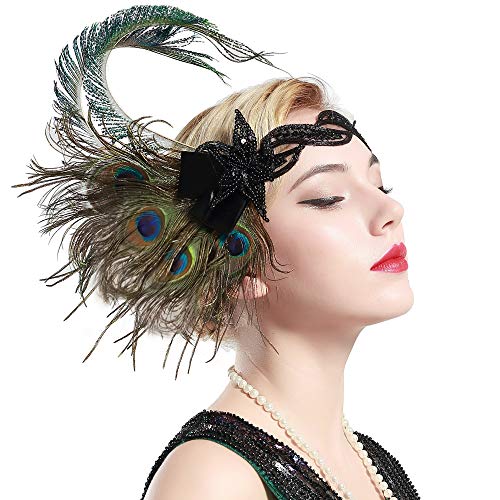 Product Cover BABEYOND 1920s Flapper Peacock Feather Headband 20s Sequined Showgirl Headpiece (Style-4)
