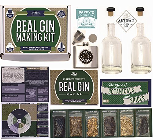 Product Cover Real Homemade Gin Kit & Stainless Steel Personalized Flask, For Making Delicious Martinis, Gin and Tonics, Spirits & Cocktails At Home | Botanicals, Recipe Guides, Bottles & Labels & More