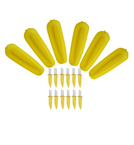 Product Cover Grill Time Set of 6 Corn on the Cob Skewer and Dish Set - 18 PC Set: 6 Large Plastic Corn on the Cob Dishes and 12 Corn holders. Keep hands clean and free of oils and butter during Cookouts