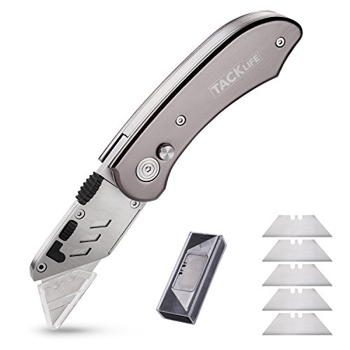 Product Cover Utility Knife, Tacklife UKH01 Box Cutter - Heavy Duty Utility Knife with 5 Extra Replaceable Blades, Lightweight Aluminum Body, Lock-Back Design and Quick Change Blades