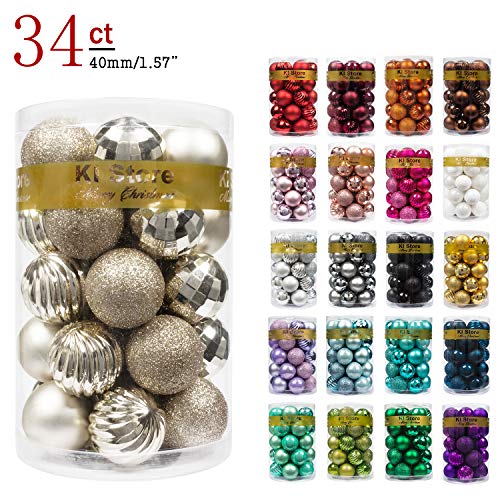 Product Cover KI Store 34ct Christmas Ball Ornaments Shatterproof Christmas Decorations Tree Balls Small for Holiday Wedding Party Decoration, Tree Ornaments Hooks Included 1.57