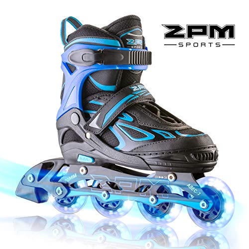 Product Cover 2PM SPORTS Vinal Boys Adjustable Flashing Inline Skates, All Wheels Light Up, Fun Illuminating Skates for Kids and Youths - Azure M