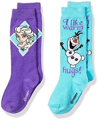Product Cover Disney Girls' Frozen 2 Pack Knee, Blue/Purple Bright Assorted, Fits Sock Size 5-6.5 Fits Shoe Size 4-7.5