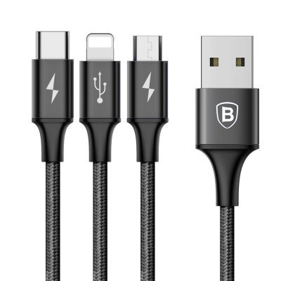 Product Cover Basues Rapid Series 3 in 1 cable 3A High speed Charging for Apple Micro Type-C - Black