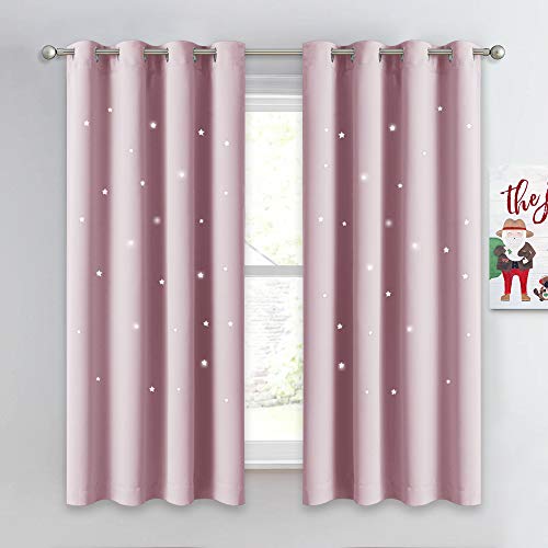 Product Cover NICETOWN Star Window Curtains for Girls - Magical Star Cut Room Darkening Drapes and Draperies for Baby Nursery/Girls Dorm/Bedroom (Lavender Pink=Baby Pink, Set of 2 Panels, 52W x 63L inches)