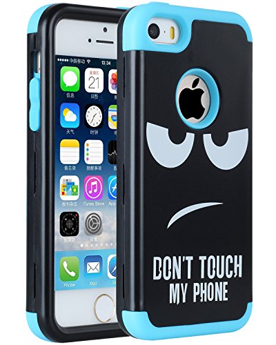 Product Cover iPhone SE Case, SAVYOU Slim Hybrid iPhone 5S Case Armor Heavy Duty Dual Layer Protection Shockproof PC TPU Skin Cover for Apple iPhone SE 5 5S - Don't Touch My Phone Blue