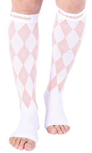 Product Cover Doc Miller Open Toe Compression Socks 1 Pair 20-30mmHg Stockings (WhtOrn, L)