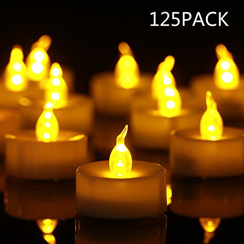 Product Cover Tea Light Flameless LED Tea Lights Candles Flickering Warm Yellow 100+ Hours Battery-powered Tealight Candle. Ideal for Party, Wedding, Birthday, Gifts and Home Decoration (125)